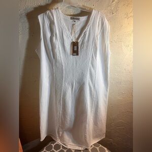 White Sleeveless Midi Dress with Boxy Relaxed Fit crochet details summer cotton